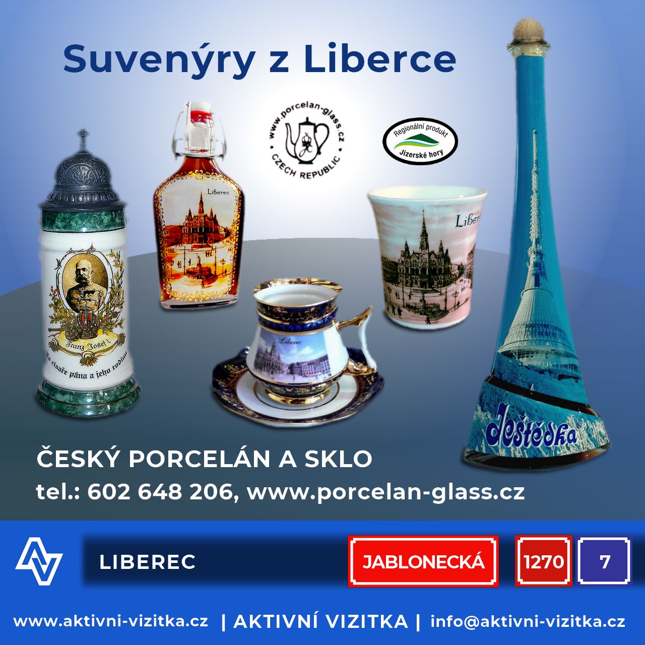 Prodej porcelánu, skla a suvenýrů nejen z Liberecka